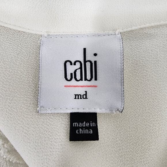 Cabi Blouse Women's Medium Ivory Button Sheer Office Classic Embroidery Pleated - Picture 7 of 10